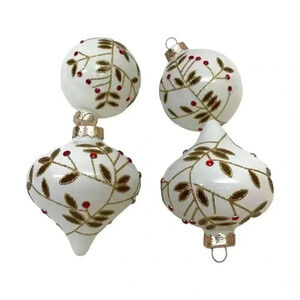 Rauch Glass Jeweled Glitter Holly Christmas Ornaments 4" Round & Onion Lot